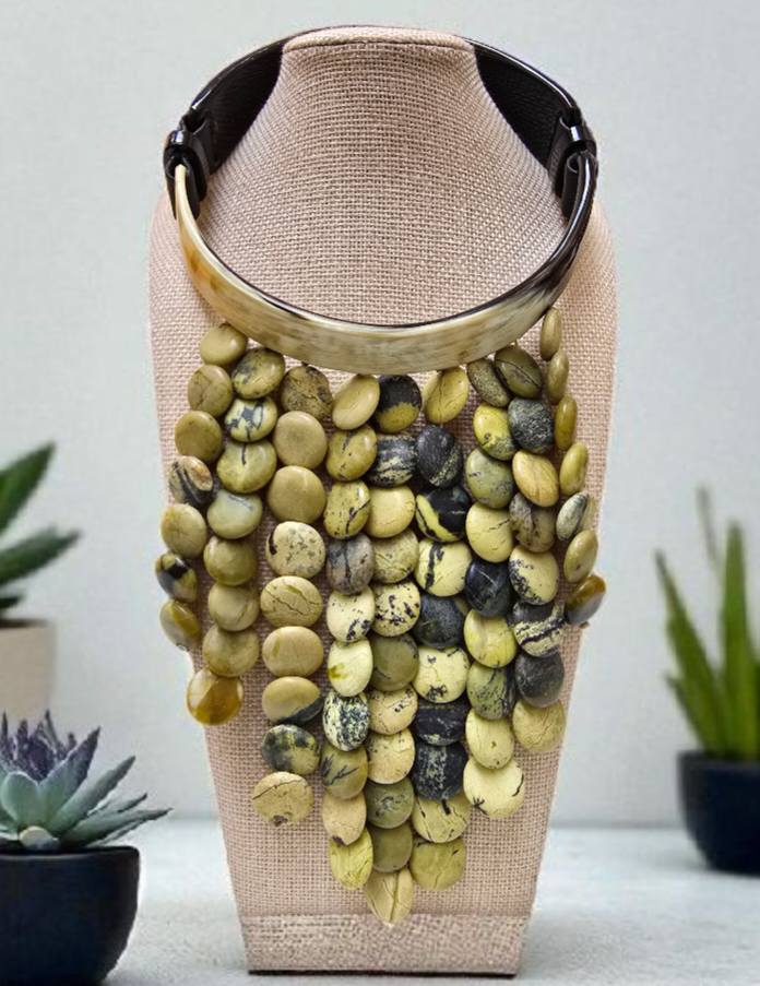 Asaase Yaa Necklace – Cow Horn & Jasper Statement Jewelry by Fulera