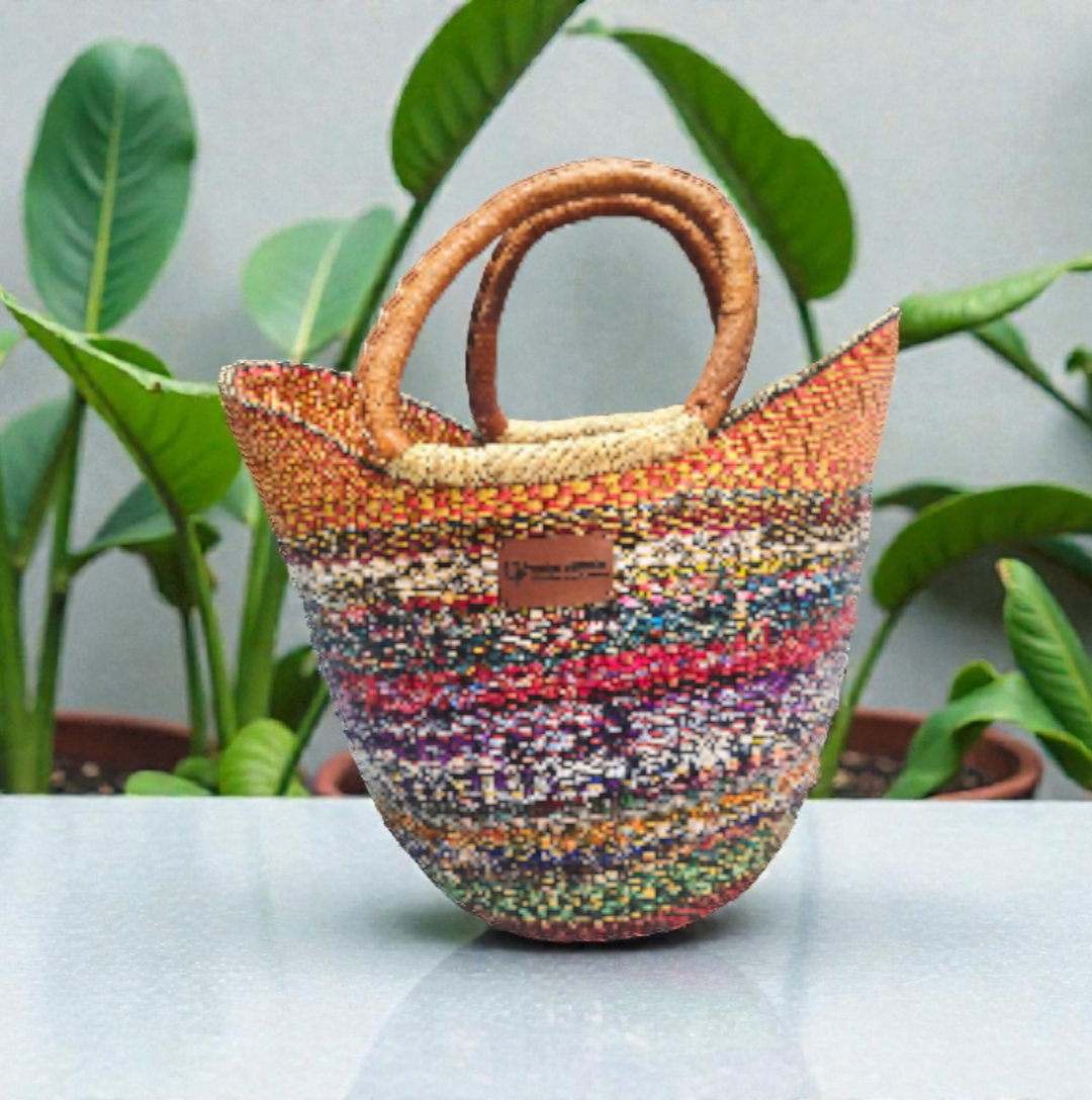 Bolga Basket with Ankara Accent – Handwoven & Upcycled