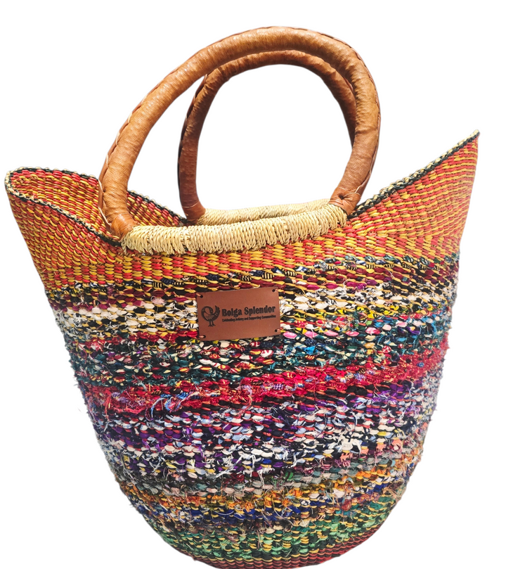 Bolga Basket with Ankara Accent – Handwoven & Upcycled