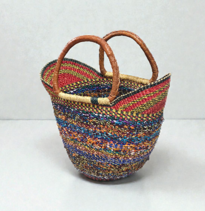 Bolga Basket with Ankara Accent – Handwoven & Upcycled-ORG