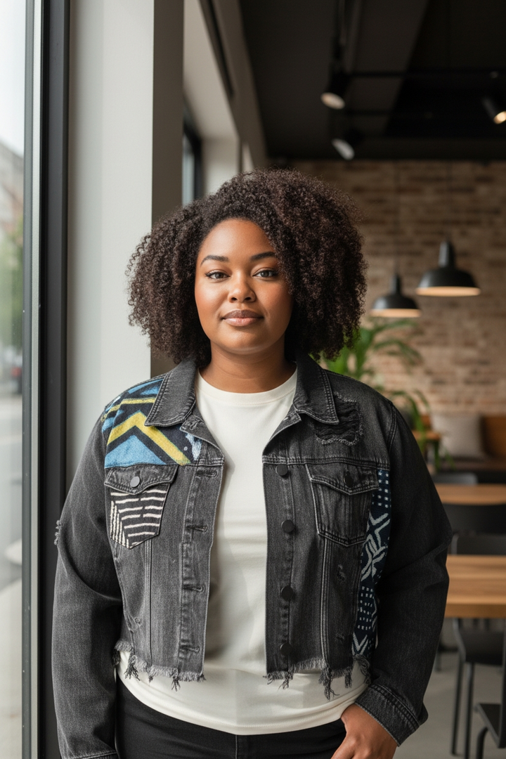 Denim Fusion Upcycled Jacket-Gye Nyame