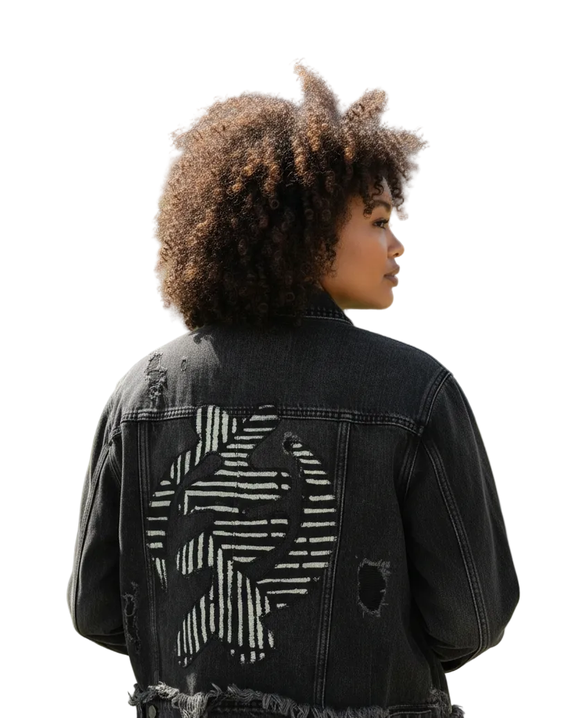 Denim Fusion Upcycled Jacket-Gye Nyame