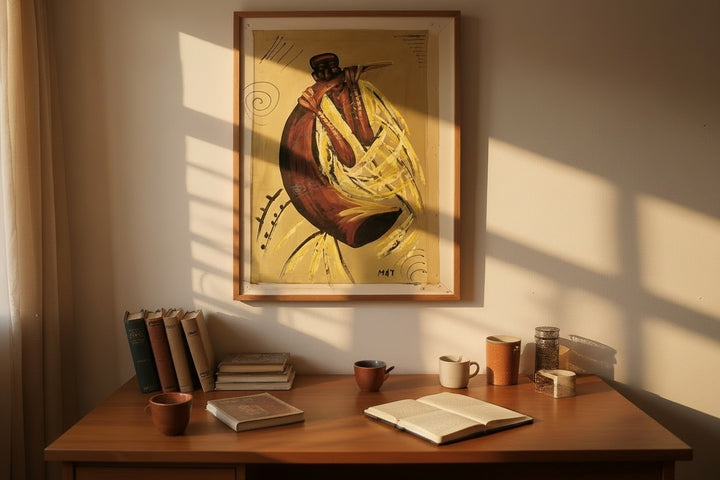 Melody of the Ancestors|Handcrafted Ghanaian Musician Painting