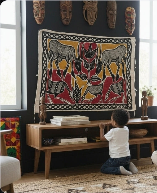Fair Trade Korhogo Cloth (Approx. 40" x 58") – Handwoven African Textile for Sustainable Home Décor, Wall Art & Throws
